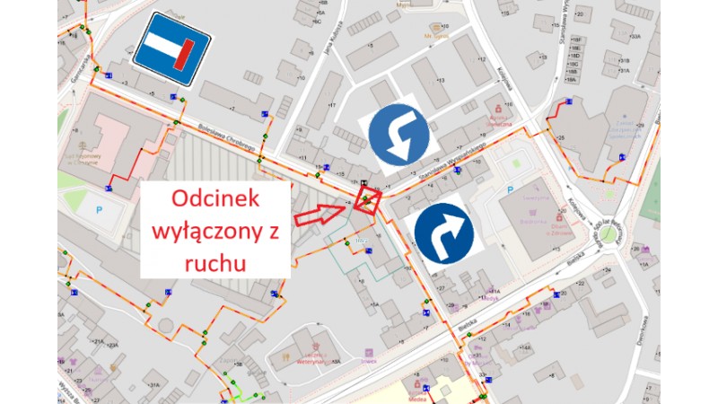 mapa z zaznaczonym miejscem wyłączonym z ruchu